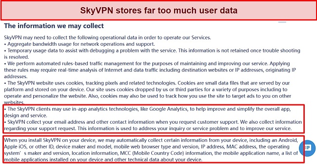 Screenshot of SkyVPN's privacy policy