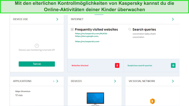 Screenshot der Kindersicherungstools von Kaspersky