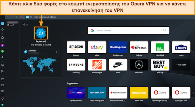Στιγμιότυπο οθόνης Πώς να ενεργοποιήσετε το Opera VPN από την επέκταση.