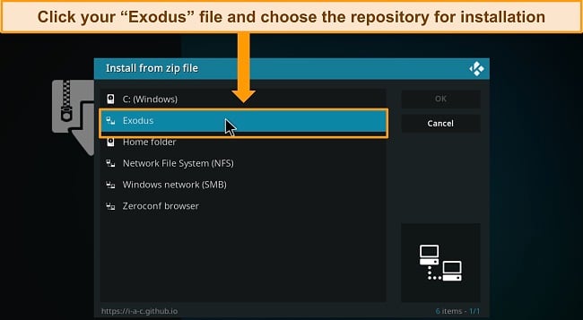 Screenshot of Exodus on Kodi.