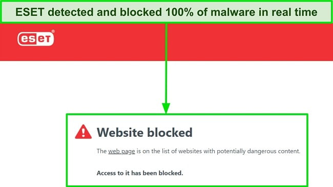 ESET warns you if you attempt to visit a malware-infected website