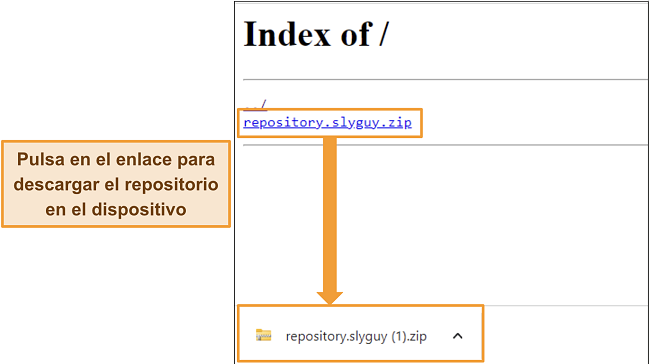 Captura de pantalla de la descarga del repositorio Slyguy como archivo zip desde su sitio web anfitrión