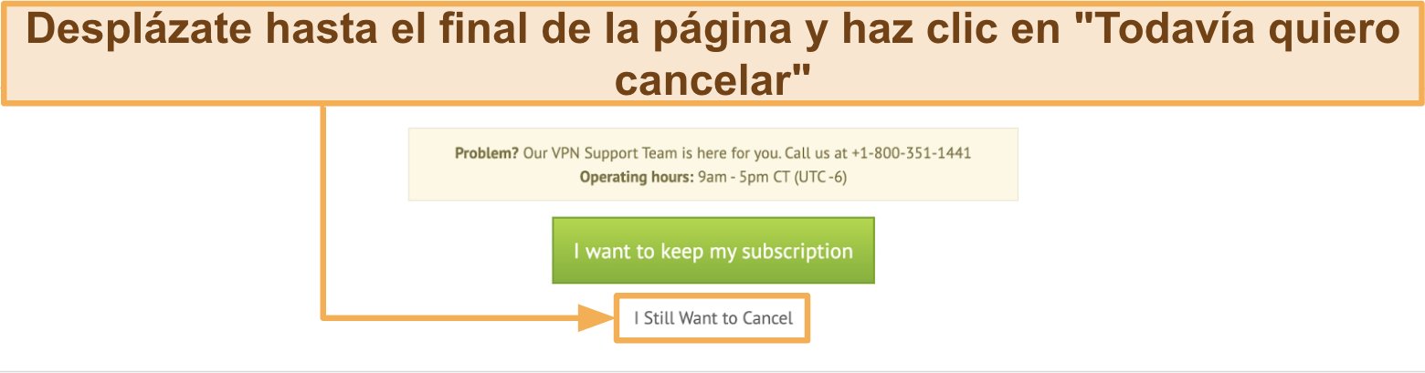 Captura de pantalla de la confirmación de cancelación de IPVanish en el escritorio.