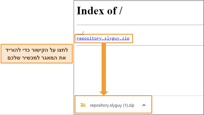 מסמך מסך של הספרייה של Slyguy המורדת כקובץ zip מאתר המארח שלה.