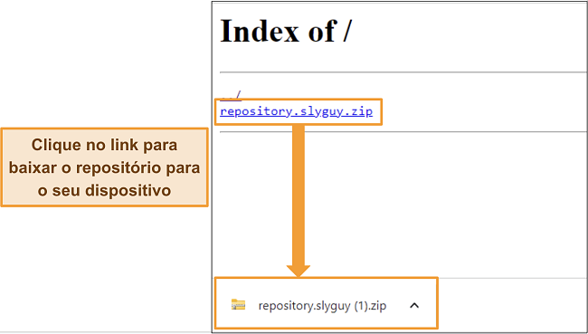Captura de tela do repositório Slyguy sendo baixado como um arquivo zip do seu site host.