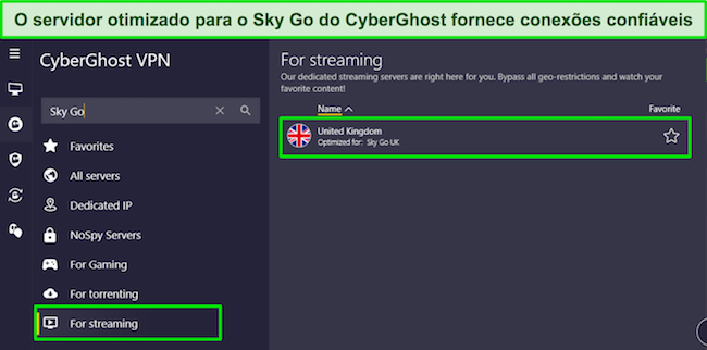 Aplicativo para Windows do CyberGhost mostrando o menu 