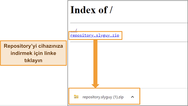 Slyguy reposunun ana web sitesinden bir zip dosyası olarak indirilmesinin ekran görüntüsü.