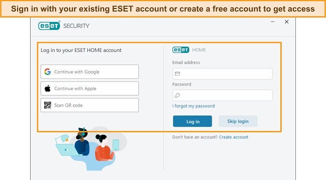 Screenshot of ESET's app login page