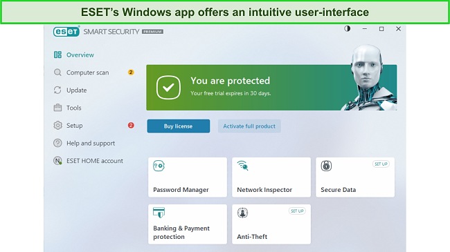 Screenshot of ESET desktop dashboard