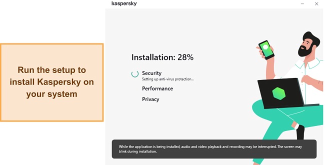 Screenshot showing Kaspersky's Windows setup in progress