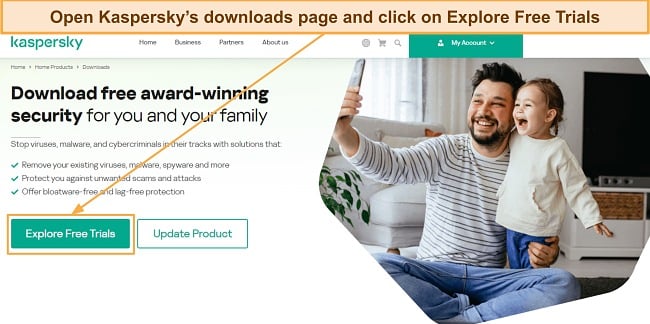 Screenshot of Kaspersky's Downloads page