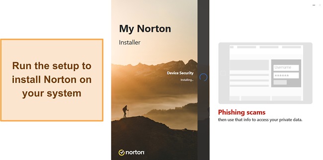 Screenshot showing Norton's setup in progress