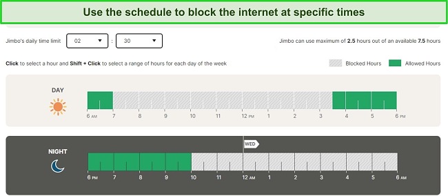 Screenshot of block internet at specific items