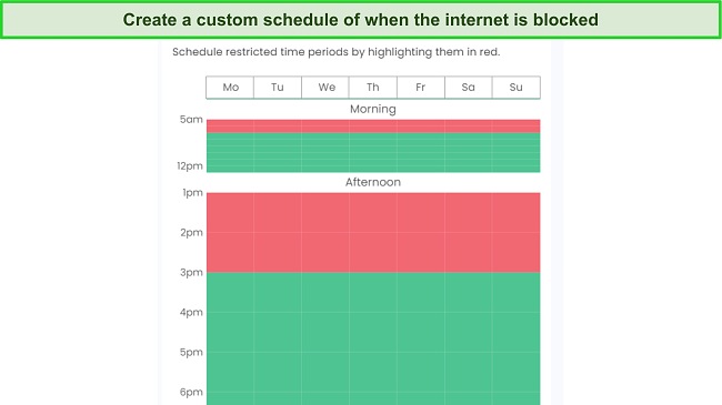 Screenshot of custom schedule