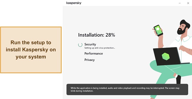 Screenshot showing Kaspersky's installation in progress