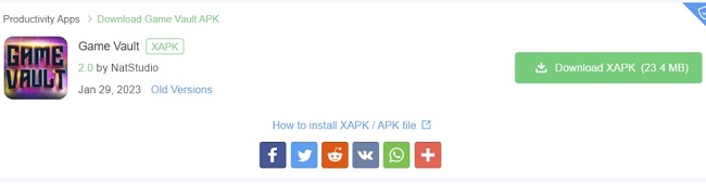 Game Vault download APK button screenshot