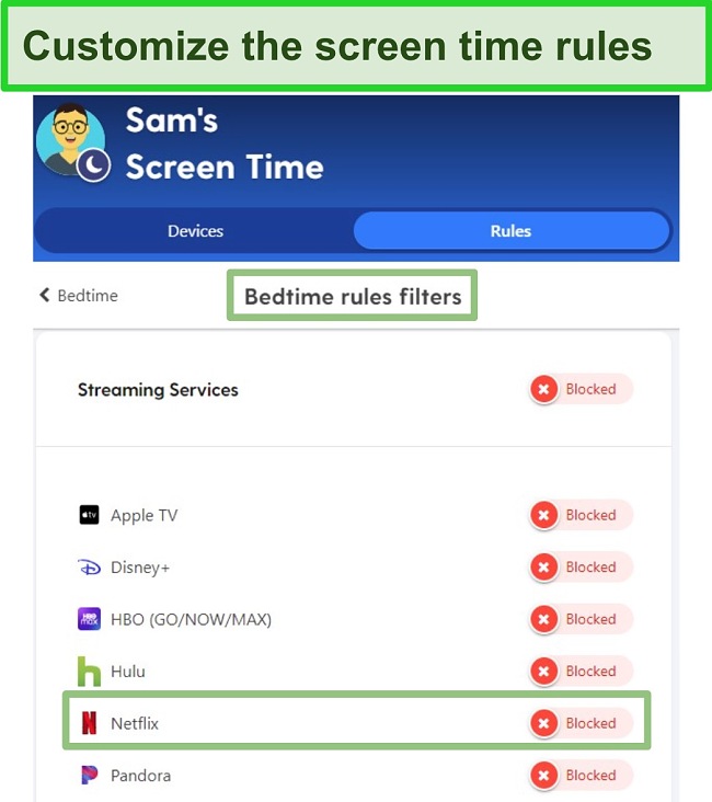 Netflix parental control screen time rules screenshot