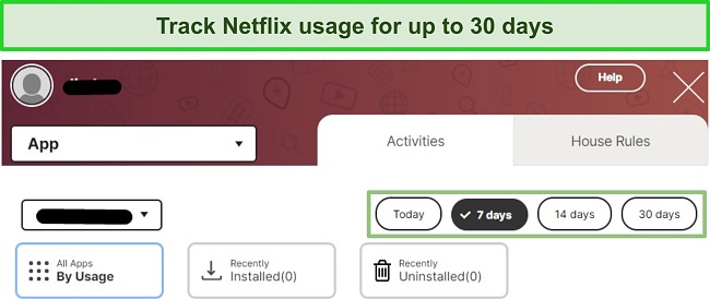 Netflix parental control track usage screenshot