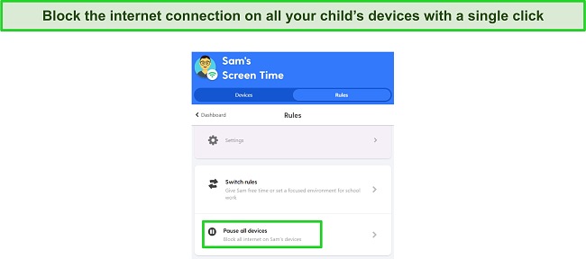 Screenshot of pause all devices with single click