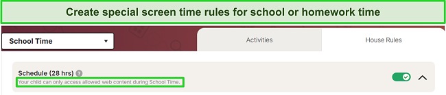 Screenshot of school time