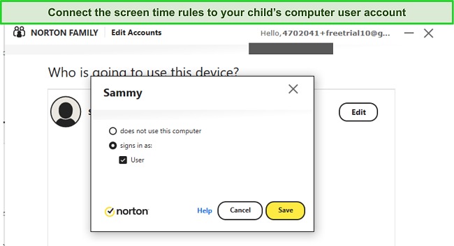 Norton family connect screen time rules screenshot