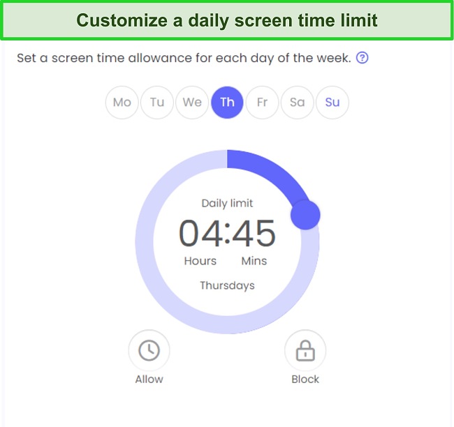 Create custom screen time limits for each day of the week screenshot