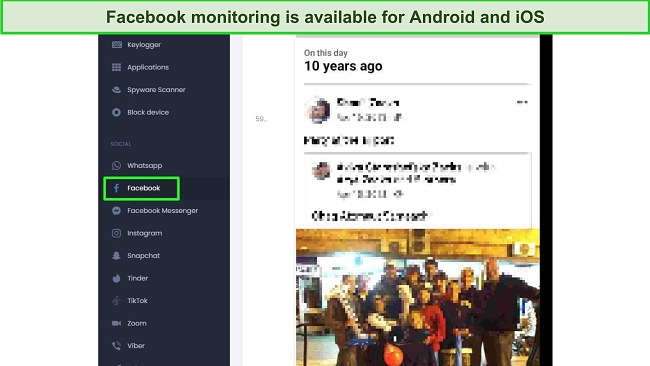 uMobix Facebook monitoring screenshot