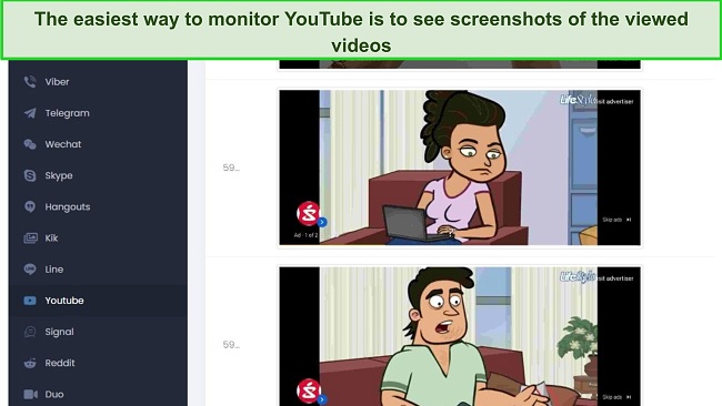 uMobix Youtube monitoring screenshot
