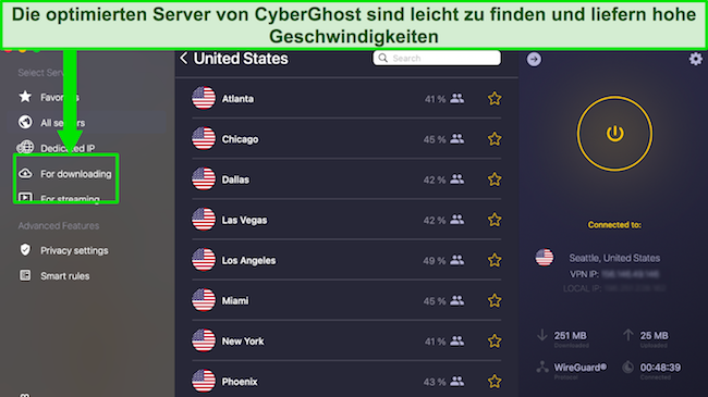 Screenshot der Benutzeroberfläche von CyberGhost
