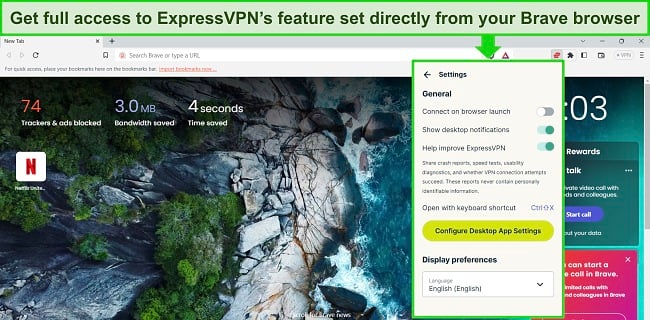 Image of ExpressVPN's browser extension used with the Brave browser.