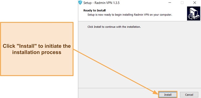 Screenshot showing the installation process of Radmin VPN
