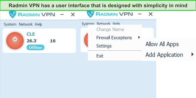 Screenshot showing the user interface of Radmin VPN