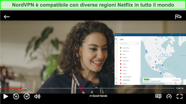 Screenshot dello streaming di Netflix in HD con server ottimizzato per lo streaming VPN Unlimited per Netflix
