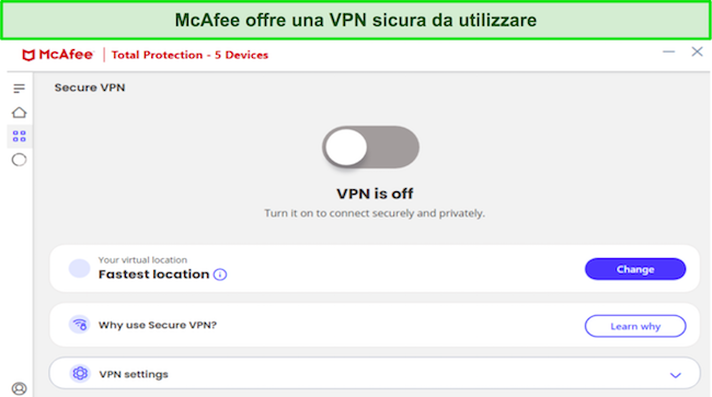 VPN integrata di McAfee