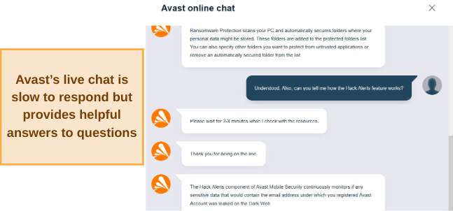 Avast Live Chat screenshot