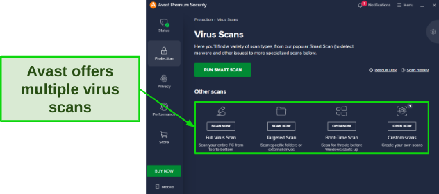 Avast offers multiple virus scan screenshot