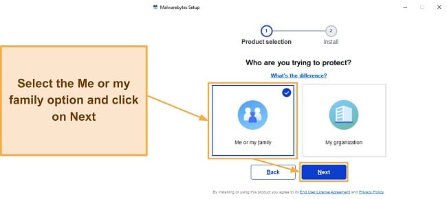 Screenshot showing the configuration options in Malwarebytes' setup