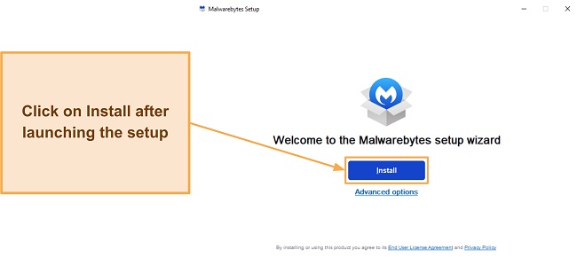 Screenshot showing the beginning of Malwarebytes' Windows setup