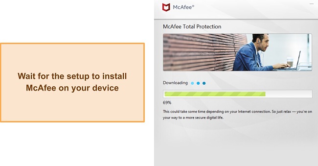 Screenshot showing McAfee's installation in progress