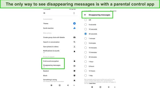 Parental control app can see secret conversation on Messenger screenshot