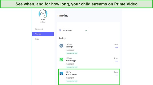 Qustodio see how long streams on Prime Video screenshot