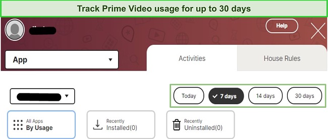 Norton Family tracks Prime Video usage screenshot