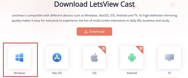 Screenshot der LetsView-Downloadschaltflächen