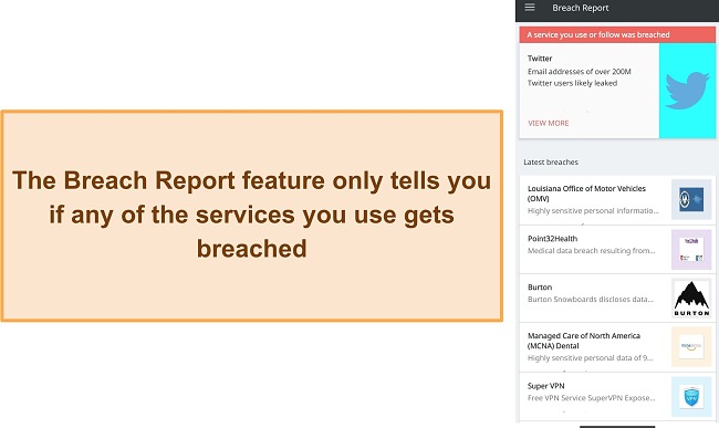Screenshot showing Lookout Security's Breach Report feature
