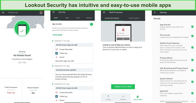 Screenshot showing Lookout Security's intuitive mobile app interface