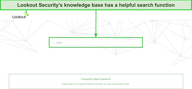 Screenshot showing the search function in Lookout Security's knowledge base