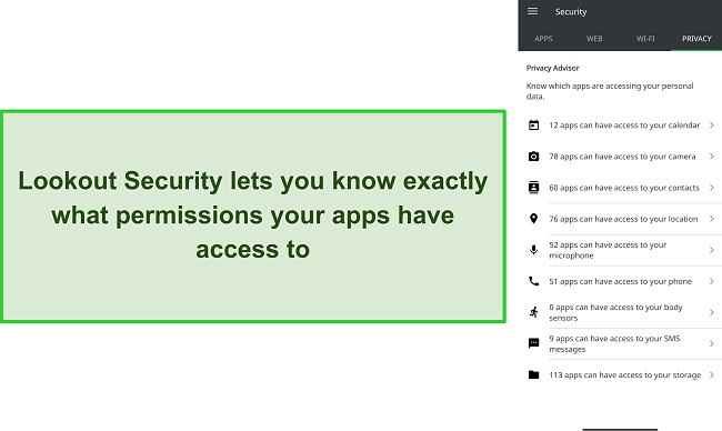 Screenshot of Lookout Security's Privacy Advisor feature