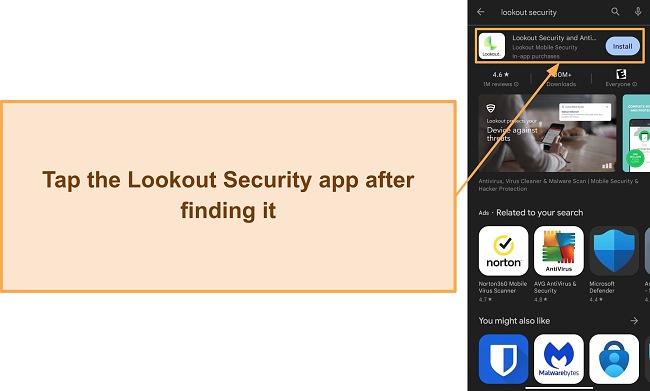 Screenshot showing Lookout Security on the Google Play Store