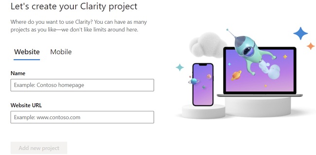 Microsoft Clarity cria uma captura de tela do projeto