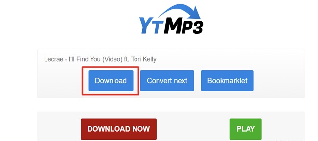 Captura de pantalla del botón de descarga de YTMP3